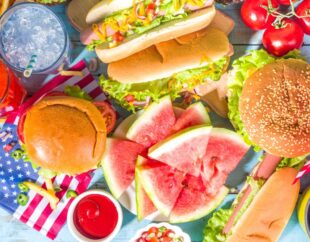 table with summer cookout foods.